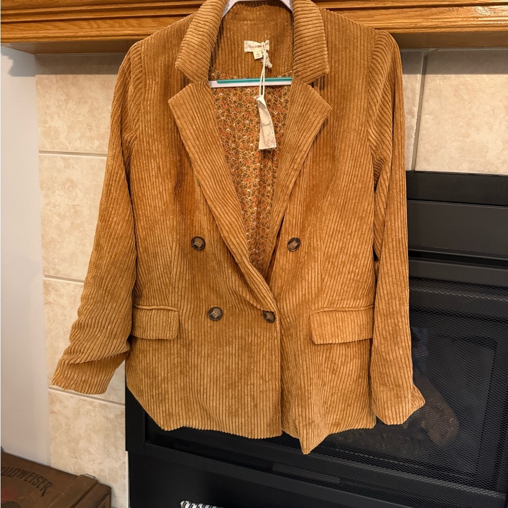 Hem & Thread Corduroy Double-Breasted Brown Blazer
